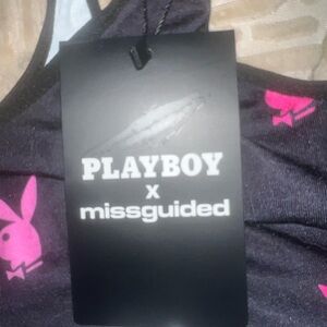 Playboy x Missguided Pink Bunny Print Top size XL
